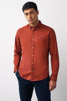 Rust Brown Regular Fit Next Long Sleeve Stretch Oxford Shirt (U55665) | $44