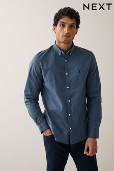 Blue Slim Next Long Sleeve Stretch Oxford Shirt (U55666) | 12,670 Ft