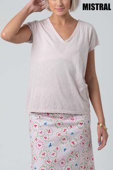 Mistral Chalk Pink Woven Trim Washed V-Neck T-Shirt (U55814) | 20 €