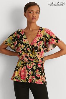 Czarna bluzka kopertowa Lauren Ralph Lauren Hashin w kwiatowy wzór (U56015) | 228 zł