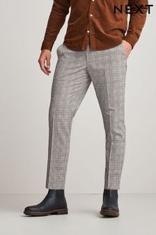 Taupe Brown Check Relaxed Tapered Fit Formal Joggers (U56368) | 15 €
