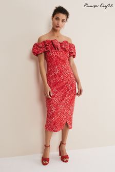 Phase Eight Red Senita Off Shoulder Ditsy Dress (U56415) | €79