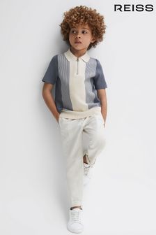 Reiss Airforce Blue/Ekru Milton Junior Yarım Fermuarlı Çizgili Polo Tişört (U56690) | ₺ 877