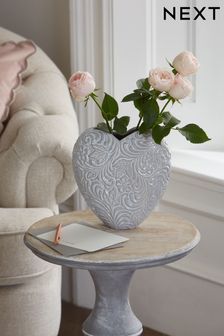Keramická váza ve tvaru srdce v retro stylu s květy (U56752) | 700 Kč
