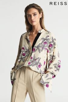 Reiss Neutral/Pink Tilly Orchid Print Blouse (U56897) | $298