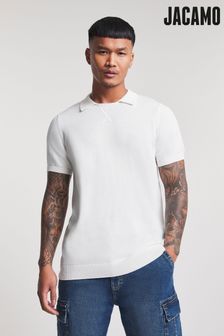Jacamo White Knitted Sports Neck Polo Shirt (U57262) | €33