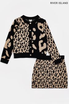 River Island Cream Dark Leopard Cardi Skirt Set (U57309) | kr495 - kr651
