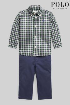 Set bleumarin Pantaloni și cămașă polo cu logo în carouri Ralph Lauren Verde (U57428) | 835 LEI