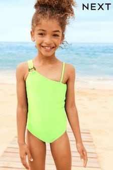 Lime Green One Shoulder Swimsuit (7-16yrs) (U57442) | 588 UAH - 745 UAH