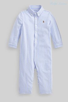 Polo Ralph Lauren Baby Blue Pinstripe Logo Shirt Romper (U57447) | €51