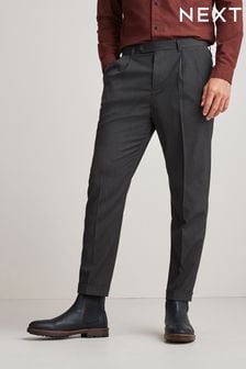 Charcoal Fashion Pleat Stretch Formal Trousers (U57524) | €12