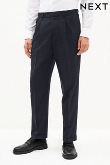 Navy Fashion Pleat Fit Stretch Formal Trousers (U57525) | BGN 63