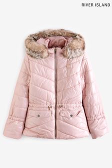 River Island Pink Ava Cinched Puffer Jacket (U57614) | €53 - €69