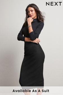 Black Tailored Midi Pencil Skirt (U57877) | $46
