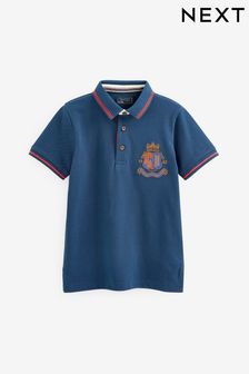 Granatowy - Koszulka polo z krótkim rękawem i haftowanym logo Heritage z naszywką (3-16 lat) (U57883) | 49 zł - 70 zł