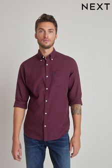 Violett - Regular - Weiches Twill-Hemd mit aufgerollten Ärmeln (U58128) | 36 €