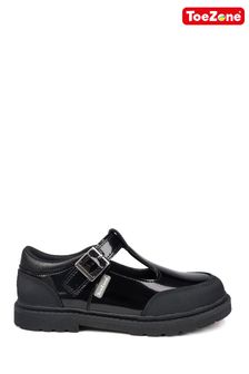 Czarne buty Toezone Ana z materiału odpornego na zarysowania z paskiem w kształcie litery T i gumowymi noskami (U58247) | 92 zł
