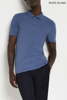 River Island Blue Short Sleeve Basic Muscle Fit Polo T-Shirt (U58459) | 16 €