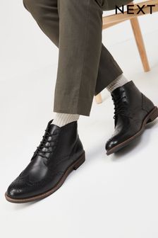 Czarny - Skórzane buty brogsy do kostek (U58473) | 365 zł