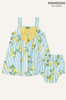 Monsoon Newborn Blue Lemon Dress Set (U59352) | ₪ 112