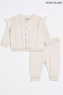 River Island Baby Boys Cream Cable Cardigan Lace Set (U59556) | $44