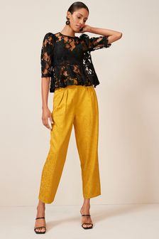 Ochre Yellow Satin Jacquard Trousers (U59688) | €54