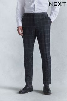 Navy Blue Slim Fit Check Suit: Trousers (U59714) | €26