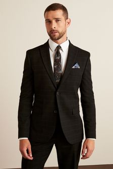 Black Regular Fit Check Tuxedo Suit: Jacket (U59728) | $134