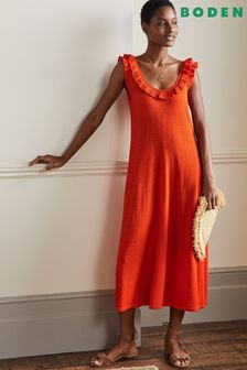 Boden Orange Frill Neck Knitted Midi Dress (U59774) | ₪ 512