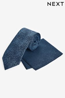 Blau/Blattmuster - Set aus Krawatte und quadratischem Einstecktuch (U59879) | CHF 20