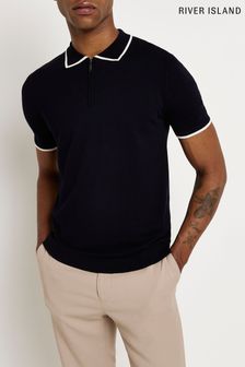 River Island Navy Blue Short Sleeve Tipped Essential Polo Shirt (U59942) | 36 €