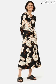Jigsaw Jersey-Kleid mit Blattmuster, Schwarz (U59975) | 111 €