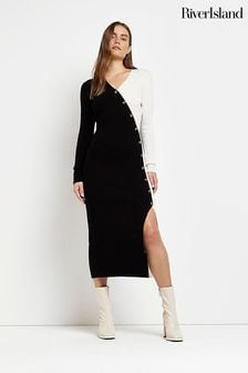 Черный платье с запахом и пуговицами River Island Bailey (U60015) | €73