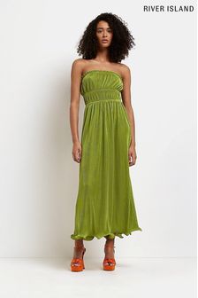 River Island Green Bardot Plisse Midi Dress (U60025) | ₪ 210