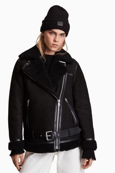 AllSaints Black Rei Shearling Jacket (U60075) | €1,235