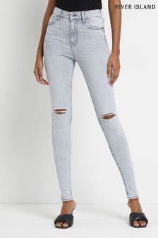Серые моделирующие облегающие джинсы с рваной отделкой River Island Rock You (U60202) | €25