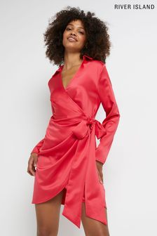 River Island Eloise Red Wrap Shirt Mini Dress (U60225) | $63