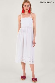 Белое платье на бретелях с вышивкой ришелье Monsoon (U60454) | €46