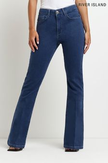 River Island Grey Petite Mid Rise Tailored Flare Jeans (U60524) | $74