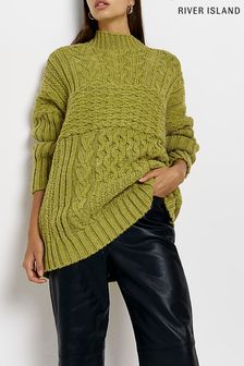 River Island Oversize Green Patchwork Cable Tunic (U60661) | 63 €