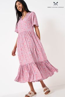 Crew Clothing Company Pink Floral Print A-Line Dress (U60683) | €53