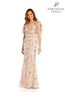 Adrianna Papell Womens Nude Floral Embroidery Mermaid Gown (U60800) | €293