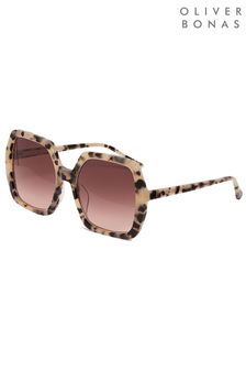 Oliver Bonas Oversized Brown Glam Faux Tortoiseshell And Metal Sunglasses (U60852) | ₪ 230