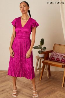Monsoon Pink Frances Crinkle Midi Dress (U60997) | ₪ 349