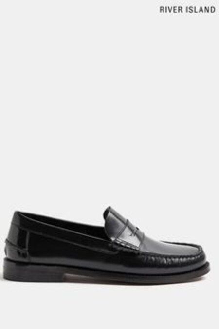 River Island Black Leather Classic Penny Loafers (U61269) | 87 €