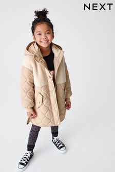 Cream Quilted Borg Mix Hooded Coat (3-16yrs) (U61413) | 59 € - 72 €