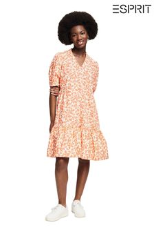 Esprit Orange Cotton Print Dress (U61604) | $132