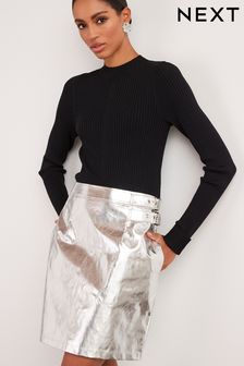 Black/Silver PU Leather Buckle Mini Jumper Dress (U61670) | 25 €