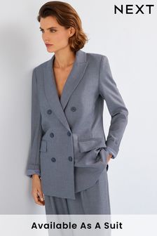 Blue - Twill Relaxed Fit Double Breasted Blazer (U62222) | BGN187