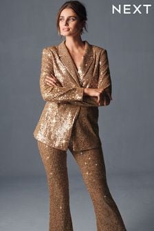 Gold Tailored Sequin Flare Trousers (U62235) | €59.50